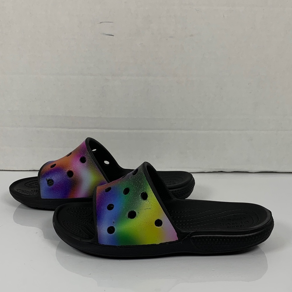 CROCS Classic Women and Men Black Multi Comfort Slide Sandals Size M-6 W-8